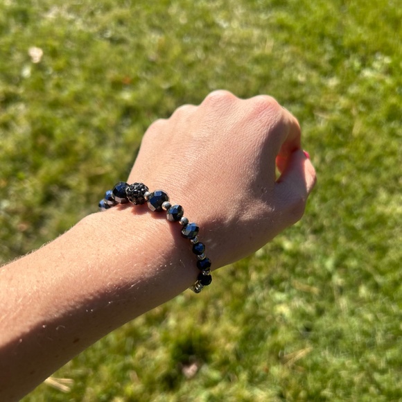 Warehouse One Black and Silver Beaded Stretch Bracelet - Picture 2 of 2